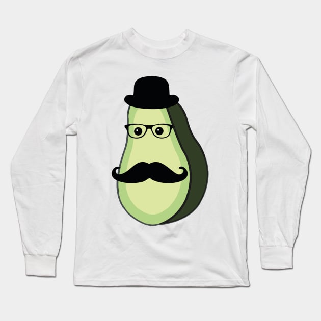 Fruit genius avacado with hat and mustach Long Sleeve T-Shirt by AwesomMT